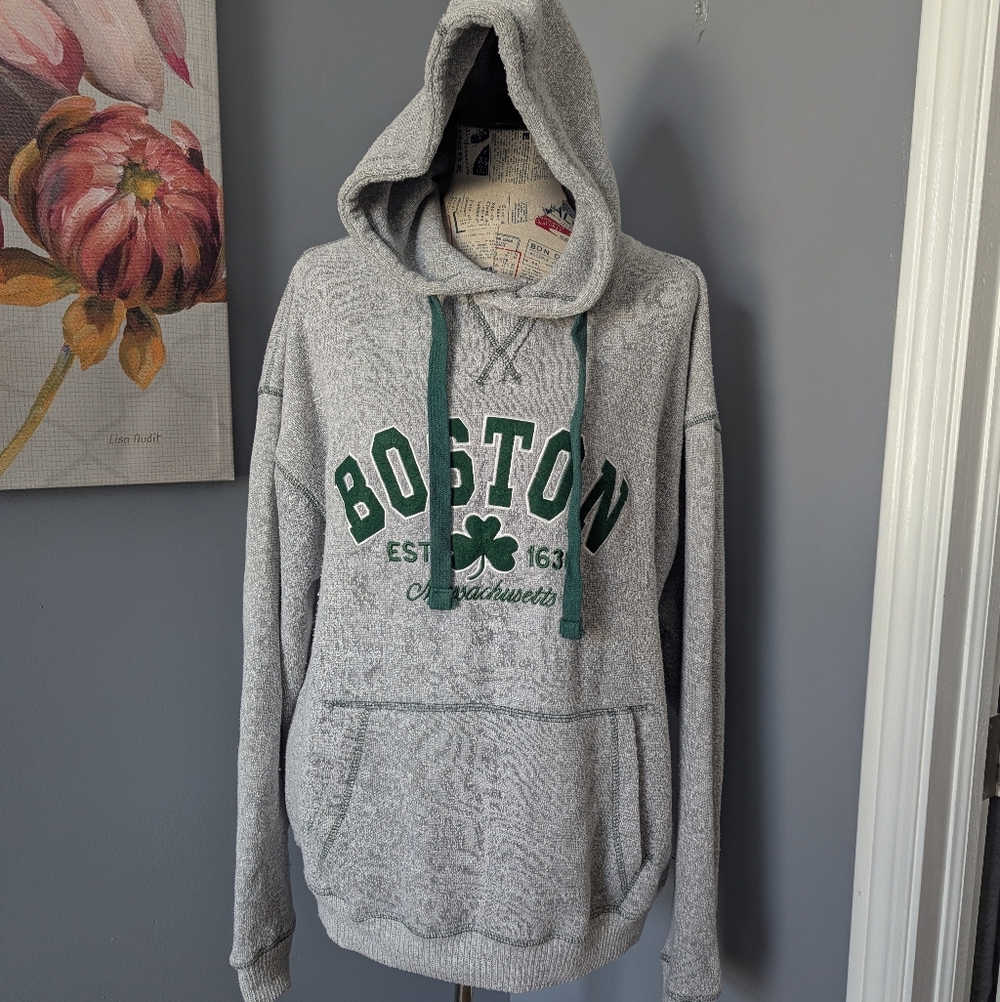 Boston Gray Hoodie With Shamrock ☘️